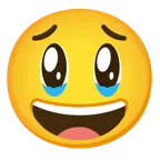 face holding back tears + grinning face with big eyes