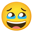 face holding back tears + grinning face with smiling eyes