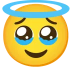 face holding back tears + smiling face with halo
