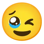 face holding back tears + winking face
