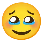 face holding back tears + smiling face with smiling eyes