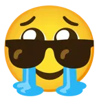 face holding back tears + smiling face with sunglasses