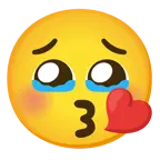 face holding back tears + face blowing a kiss