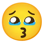 face holding back tears + kissing face with smiling eyes