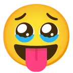 face holding back tears + face with tongue