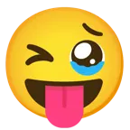 face holding back tears + winking face with tongue
