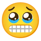 face holding back tears + grimacing face