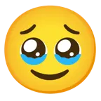 face holding back tears + slightly smiling face