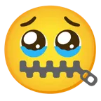 face holding back tears + zipper-mouth face