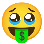 face holding back tears + money-mouth face