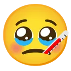face holding back tears + face with thermometer
