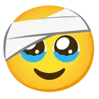 face holding back tears + face with head-bandage