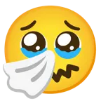 face holding back tears + sneezing face