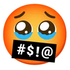 face holding back tears + face with symbols on mouth
