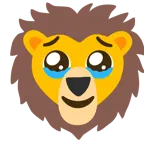 face holding back tears + lion