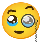face holding back tears + face with monocle
