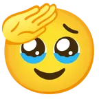 face holding back tears + saluting face