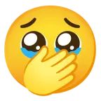 face holding back tears + face with open eyes and hand over mouth