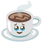 face holding back tears + hot beverage