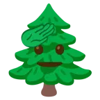 faccina che fa il saluto + albero sempreverde