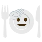 faccina che fa il saluto + piatto e posate