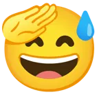 faccina che fa il saluto + faccina con sorriso e goccia di sudore