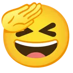 faccina che fa il saluto + sorriso a bocca aperta con occhi chiusi