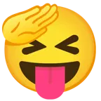faccina che fa il saluto + faccina che strizza gli occhi e mostra la lingua