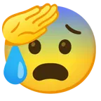 faccina che fa il saluto + faccina sudata in ansia