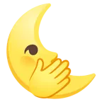 faccina con occhi aperti e mano sulla bocca + faccina ultimo quarto di luna