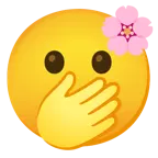 faccina con occhi aperti e mano sulla bocca + fiore di ciliegio