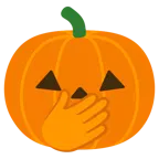 faccina con occhi aperti e mano sulla bocca + zucca di Halloween
