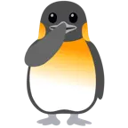 faccina con occhi aperti e mano sulla bocca + pinguino
