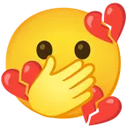 faccina con occhi aperti e mano sulla bocca + cuore infranto