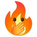 faccina con occhi aperti e mano sulla bocca + fuoco