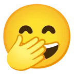 faccina con occhi aperti e mano sulla bocca + faccina con sorriso e occhi sorridenti