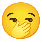 faccina con occhi aperti e mano sulla bocca + faccina con sorrisetto