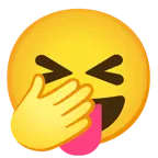 faccina con occhi aperti e mano sulla bocca + faccina che strizza gli occhi e mostra la lingua