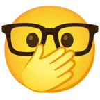 faccina con occhi aperti e mano sulla bocca + faccina nerd