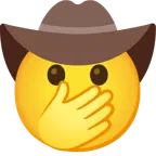 faccina con occhi aperti e mano sulla bocca + faccina con cappello da cowboy