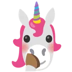 faccina con occhi aperti e mano sulla bocca + unicorno
