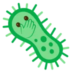 faccina con occhi aperti e mano sulla bocca + microbo