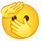faccina con occhi aperti e mano sulla bocca + faccina che fa il saluto