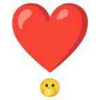 faccina con occhi aperti e mano sulla bocca + punto esclamativo a cuore