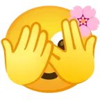 faccina che sbircia tra le dita + fiore di ciliegio