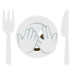 faccina che sbircia tra le dita + piatto e posate