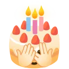 faccina che sbircia tra le dita + torta di compleanno