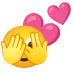 faccina che sbircia tra le dita + due cuori
