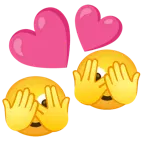 faccina che sbircia tra le dita + cuori che girano