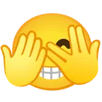 faccina che sbircia tra le dita + faccina raggiante con occhi felici